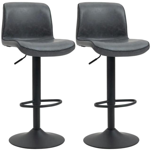 Rackhams Bar Stools Set of 2, PU Leather Barstools with Backrest and Footrest for Kitchen, Counter, Breakfast Bar, Dark Grey - image 1