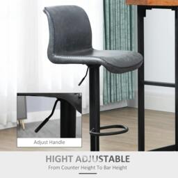 Rackhams Bar Stools Set of 2, PU Leather Barstools with Backrest and Footrest for Kitchen, Counter, Breakfast Bar, Dark Grey - thumbnail 5