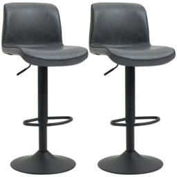 Rackhams Bar Stools Set of 2, PU Leather Barstools with Backrest and Footrest for Kitchen, Counter, Breakfast Bar, Dark Grey - thumbnail 1