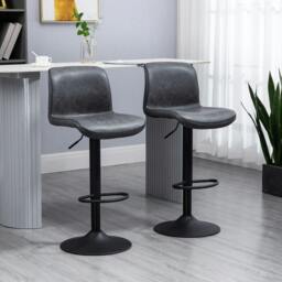 Rackhams Bar Stools Set of 2, PU Leather Barstools with Backrest and Footrest for Kitchen, Counter, Breakfast Bar, Dark Grey - thumbnail 2