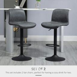 Rackhams Bar Stools Set of 2, PU Leather Barstools with Backrest and Footrest for Kitchen, Counter, Breakfast Bar, Dark Grey - thumbnail 4