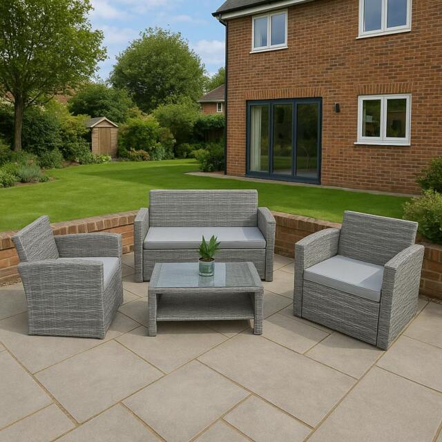 Rackhams 4 Seater Rattan Garden Furniture Set – 2 Chairs, Loveseat Sofa, Coffee Table Outdoor Patio Set - image 1