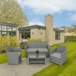 Rackhams 4 Seater Rattan Garden Furniture Set – 2 Chairs, Loveseat Sofa, Coffee Table Outdoor Patio Set - thumbnail 2