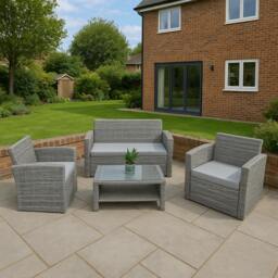 Rackhams 4 Seater Rattan Garden Furniture Set – 2 Chairs, Loveseat Sofa, Coffee Table Outdoor Patio Set - thumbnail 1
