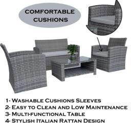 Rackhams 4 Seater Rattan Garden Furniture Set – 2 Chairs, Loveseat Sofa, Coffee Table Outdoor Patio Set - thumbnail 6