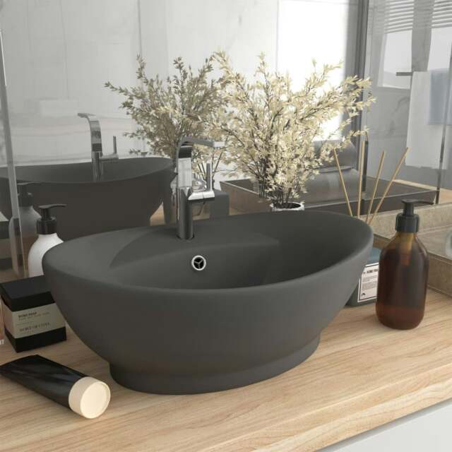 Rackhams Luxury Basin Overflow Oval Matt Dark Grey 58.5x39 cm Ceramic