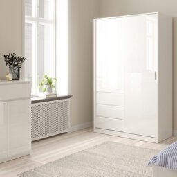 Rackhams Naia Wardrobe with 1 Sliding Door and 1 Door + 3 drawers in White - White - Malemine - 1 - thumbnail 5