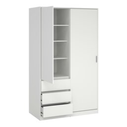 Rackhams Naia Wardrobe with 1 Sliding Door and 1 Door + 3 drawers in White - White - Malemine - 1 - thumbnail 4