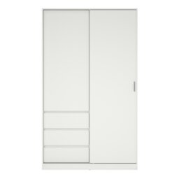 Rackhams Naia Wardrobe with 1 Sliding Door and 1 Door + 3 drawers in White - White - Malemine - 1 - thumbnail 2