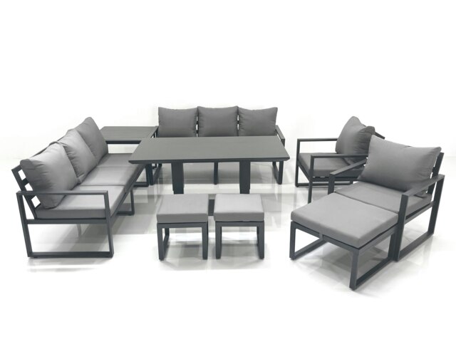 Rackhams Garden Sofa Set Aluminium Furniture Rising Dining Tabe Set with 2 Chair 3 Footstools Side Table Dark Grey - image 1