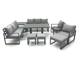 Rackhams Garden Sofa Set Aluminium Furniture Rising Dining Tabe Set with 2 Chair 3 Footstools Side Table Dark Grey - thumbnail 2