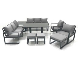 Rackhams Garden Sofa Set Aluminium Furniture Rising Dining Tabe Set with 2 Chair 3 Footstools Side Table Dark Grey - thumbnail 1