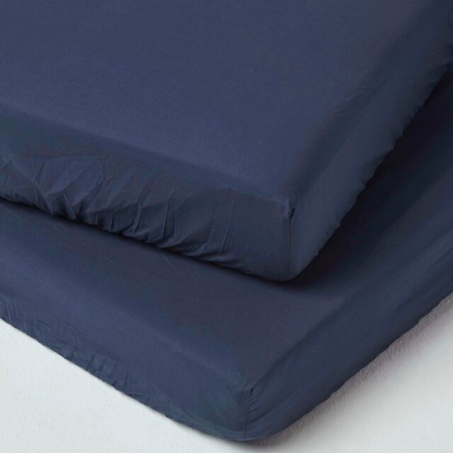 Rackhams Cotton Fitted Cot Sheets 200 Thread Count, 2 Pack - Navy - image 1