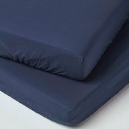 Rackhams Cotton Fitted Cot Sheets 200 Thread Count, 2 Pack - Navy