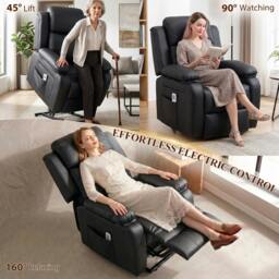 Rackhams Riser and Recliner Chair Power Lift Recliner with Remote, Black - thumbnail 4