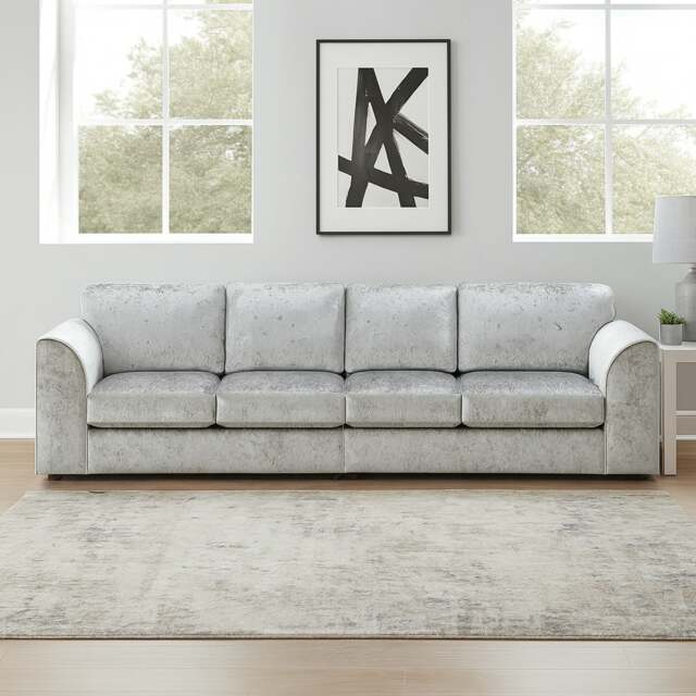 Rackhams Crystal Crushed Velvet Long Fabric 4 Seater Sofa Full Back - Silver - image 1
