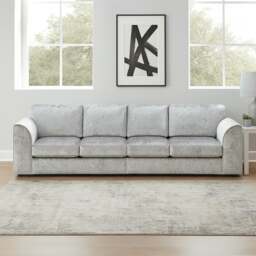 Rackhams Crystal Crushed Velvet Long Fabric 4 Seater Sofa Full Back - Silver