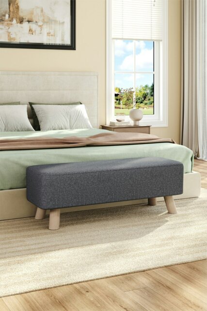 Rackhams 81cm W Dark Grey Rectangular Tofu-shaped Footstool - Dark Grey - image 1