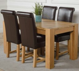 Rackhams Kuba Medium Oak Dining Table with Washington Leather Chairs - 6 chairs - Black - thumbnail 5