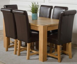 Rackhams Kuba Medium Oak Dining Table with Washington Leather Chairs - 6 chairs - Black - thumbnail 6