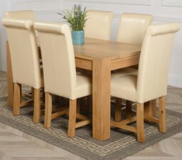 Rackhams Kuba Medium Oak Dining Table with Washington Leather Chairs - 6 chairs - Black - thumbnail 4