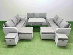 Rackhams Patio Garden Furniture Sets with Dining Table 3 Seater Sofa Side Table 4 Stool Light Grey - thumbnail 1