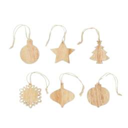 Rackhams Chriset Wooden Hanging Ornament (Pack of 6) - Wood - Wood - One Size - 100% Mixed - thumbnail 2