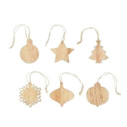 Rackhams Chriset Wooden Hanging Ornament (Pack of 6) - Wood - Wood - One Size - 100% Mixed - thumbnail 1