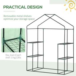 Rackhams Walk In Greenhouse with Shelves, Portable Gardening Plant Grow House for Outdoor with 2 Tier Shelf, Roll-Up Zippered Door, PE Cover, Green - thumbnail 6