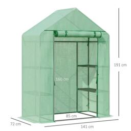 Rackhams Walk In Greenhouse with Shelves, Portable Gardening Plant Grow House for Outdoor with 2 Tier Shelf, Roll-Up Zippered Door, PE Cover, Green - thumbnail 2
