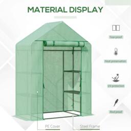 Rackhams Walk In Greenhouse with Shelves, Portable Gardening Plant Grow House for Outdoor with 2 Tier Shelf, Roll-Up Zippered Door, PE Cover, Green - thumbnail 3
