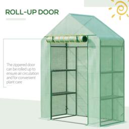 Rackhams Walk In Greenhouse with Shelves, Portable Gardening Plant Grow House for Outdoor with 2 Tier Shelf, Roll-Up Zippered Door, PE Cover, Green - thumbnail 5
