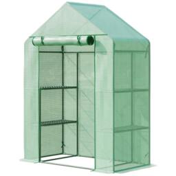 Rackhams Walk In Greenhouse with Shelves, Portable Gardening Plant Grow House for Outdoor with 2 Tier Shelf, Roll-Up Zippered Door, PE Cover, Green - thumbnail 1