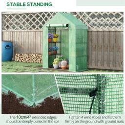 Rackhams Walk In Greenhouse with Shelves, Portable Gardening Plant Grow House for Outdoor with 2 Tier Shelf, Roll-Up Zippered Door, PE Cover, Green - thumbnail 4