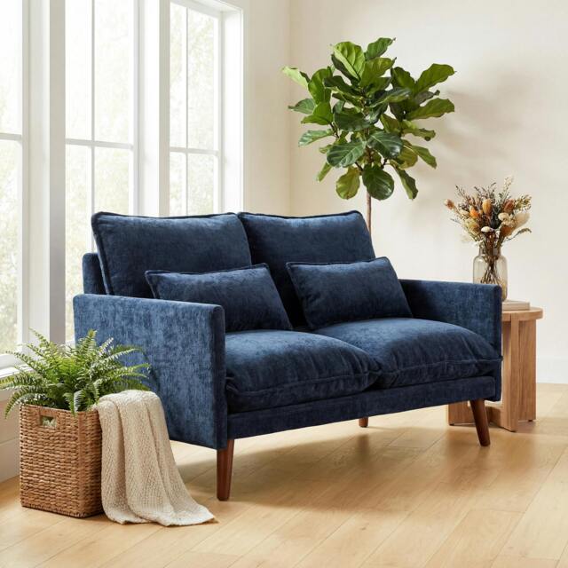 Rackhams 2 Seater Sofa, Modern Loveseat with Spring Cushions, Wide Seat, Blue - image 1