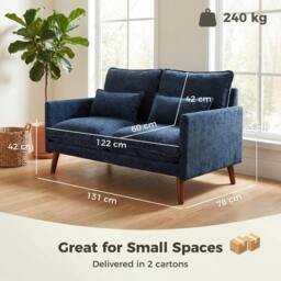 Rackhams 2 Seater Sofa, Modern Loveseat with Spring Cushions, Wide Seat, Blue - thumbnail 3