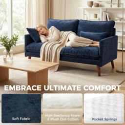 Rackhams 2 Seater Sofa, Modern Loveseat with Spring Cushions, Wide Seat, Blue - thumbnail 4