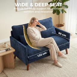 Rackhams 2 Seater Sofa, Modern Loveseat with Spring Cushions, Wide Seat, Blue - thumbnail 5