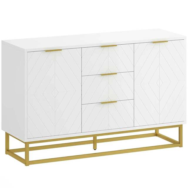 Rackhams Sideboard with 3 Drawers and Adjustable Shelves for Living Room - White - image 1