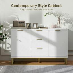 Rackhams Sideboard with 3 Drawers and Adjustable Shelves for Living Room - White - thumbnail 5