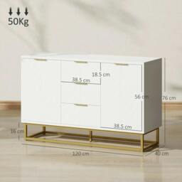 Rackhams Sideboard with 3 Drawers and Adjustable Shelves for Living Room - White - thumbnail 4