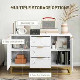 Rackhams Sideboard with 3 Drawers and Adjustable Shelves for Living Room - White - thumbnail 6
