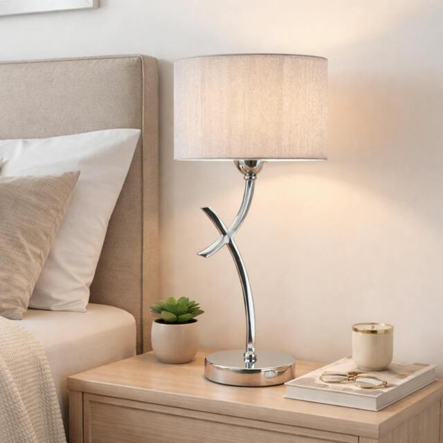 Rackhams Justina 43cm Polished Chrome Table Lamp with Silver String Shade - image 1