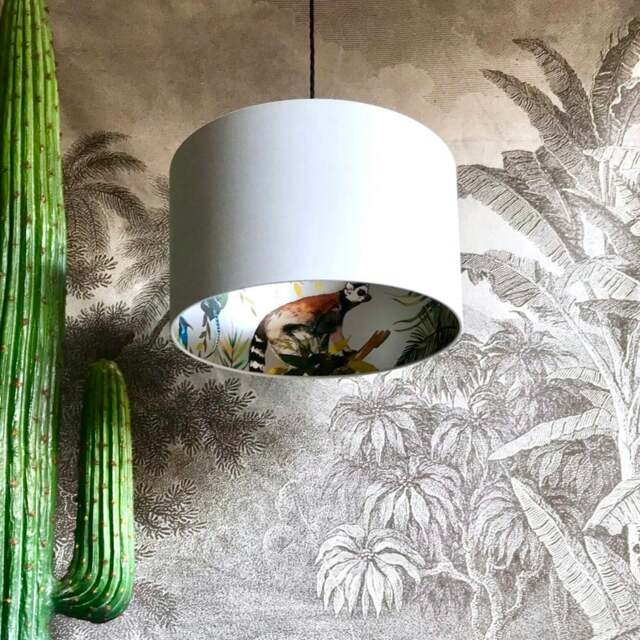 "Rackhams Silver Lemur Silhouette Lampshade in Cloud Grey - Ceiling Pendant / Arc Lamp - 50cm Diameter x 30cm Height / (20"" x 12"")" - image 1