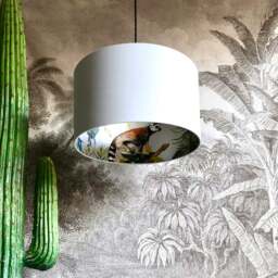 "Rackhams Silver Lemur Silhouette Lampshade in Cloud Grey - Ceiling Pendant / Arc Lamp - 50cm Diameter x 30cm Height / (20"" x 12"")"