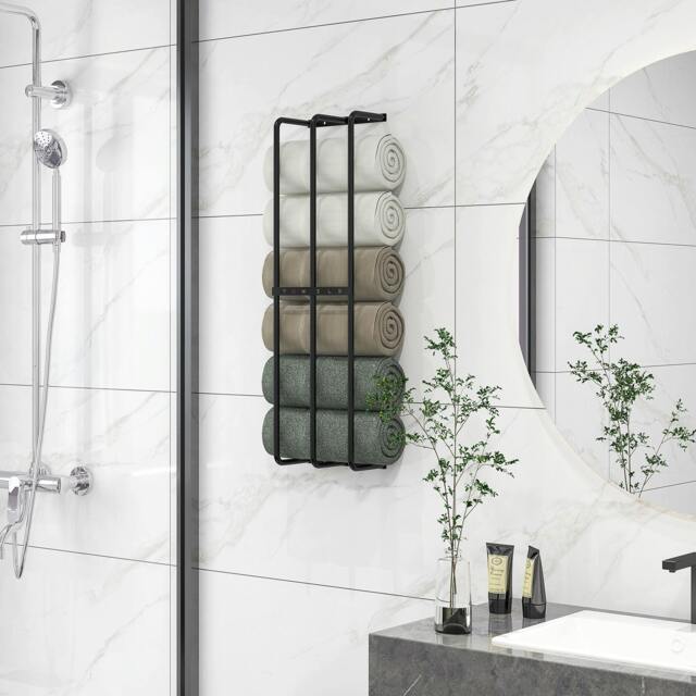 Rackhams Metal Towel Rack Wall Mounted, 3 Bar Towel Rail for Bathroom, Black - image 1