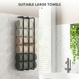 Rackhams Metal Towel Rack Wall Mounted, 3 Bar Towel Rail for Bathroom, Black - thumbnail 6