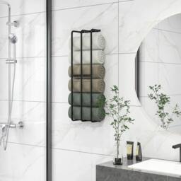 Rackhams Metal Towel Rack Wall Mounted, 3 Bar Towel Rail for Bathroom, Black - thumbnail 1
