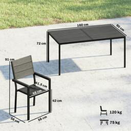 Rackhams 7 Pieces Outdoor Dining Set, Garden Table and Chairs Set, Black - Modern - 160 cm - Assembly required - thumbnail 3