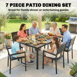 Rackhams 7 Pieces Outdoor Dining Set, Garden Table and Chairs Set, Black - Modern - 160 cm - Assembly required - thumbnail 4
